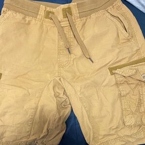 Men's Tan Cargo Shorts with Elastic Drawstring Waist